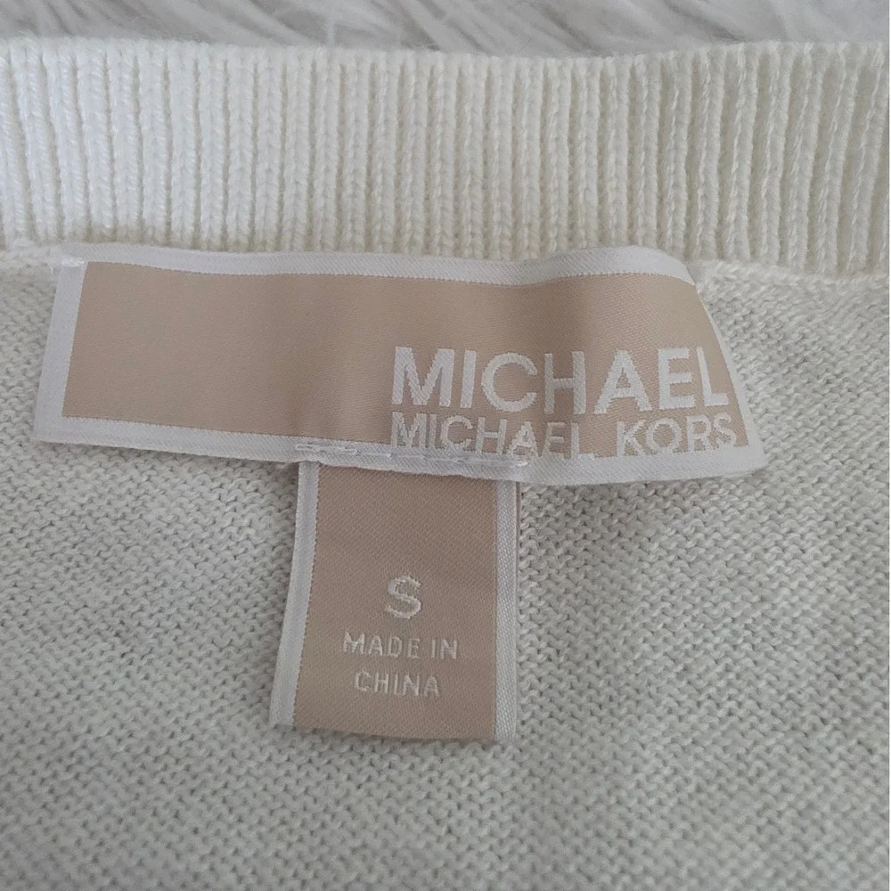 Michael Kors Womens White Long Sleeve Belted Knit Sweater Dress Small